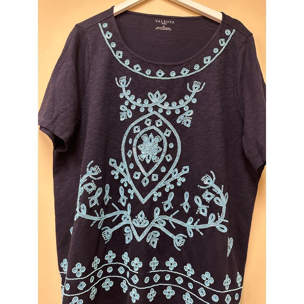 Talbots Blue Graphic T-Shirt Relaxed Fit